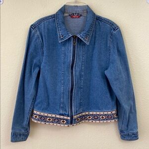 Agapo Blue Denim Jacket with Embroidered Trim